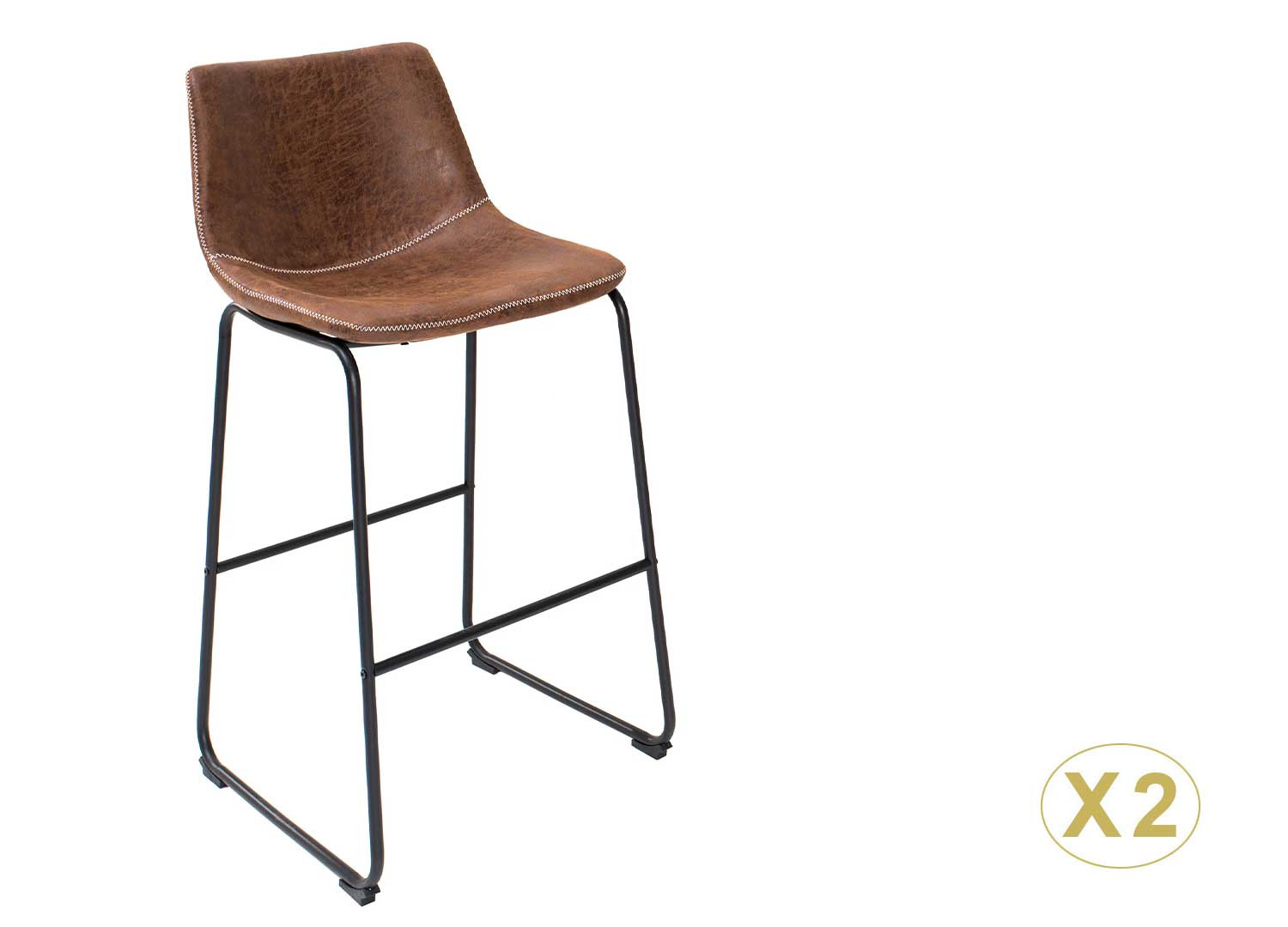 Chaise de bar microfibre marron vintage et métal noir Sharon