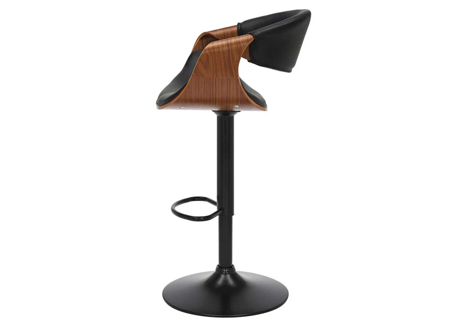 Chaise de bar pivotante rétro moderne noir et noyer Oliver
