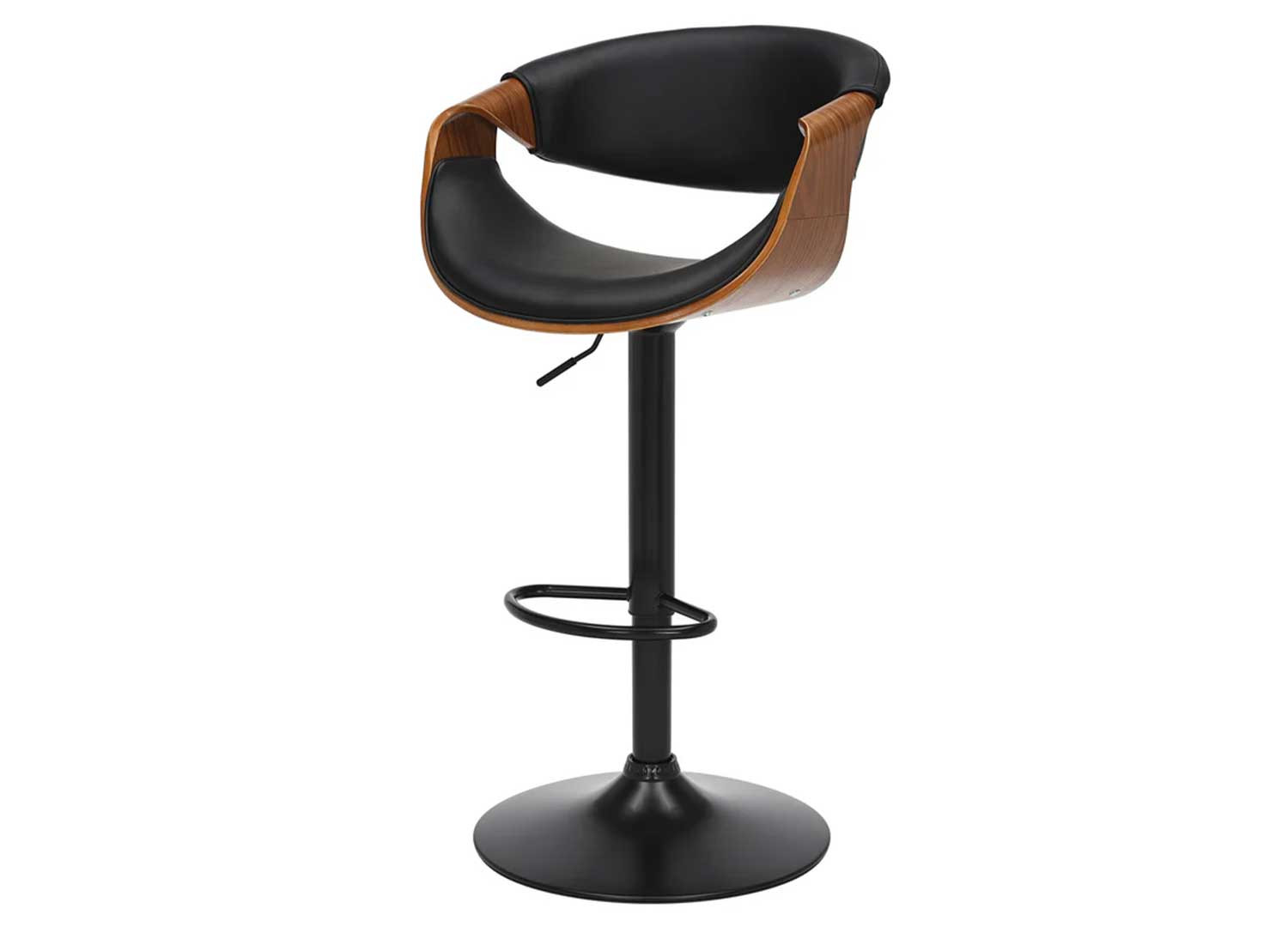 Chaise de bar pivotante rétro moderne noir et noyer Oliver