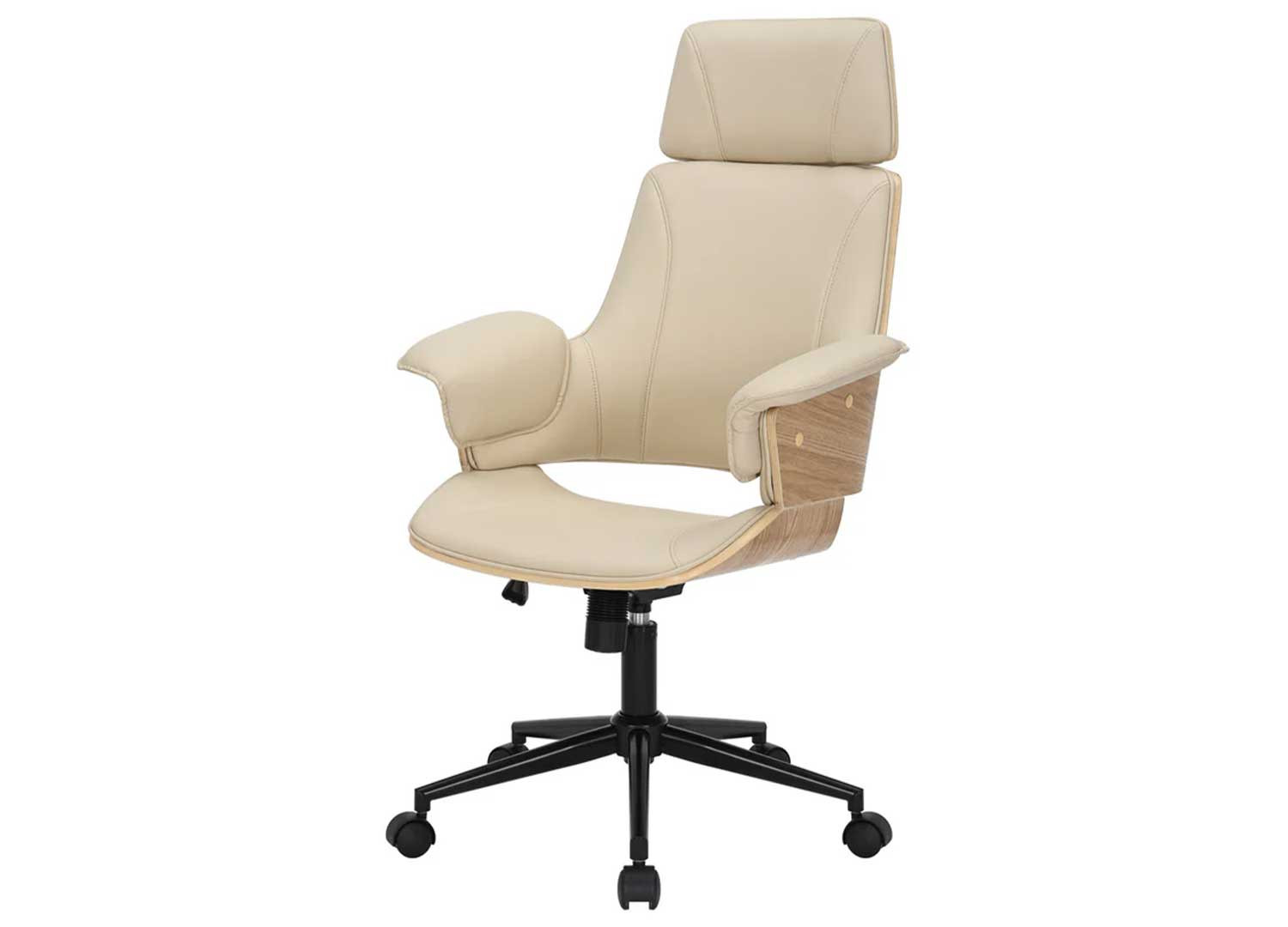 Chaise de bureau pivotante beige et chêne clair Oliver