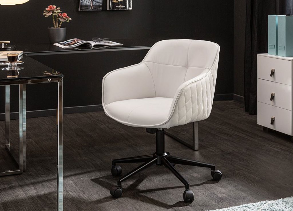 Chaise de bureau réglable en hauteur en simili cuir blanc