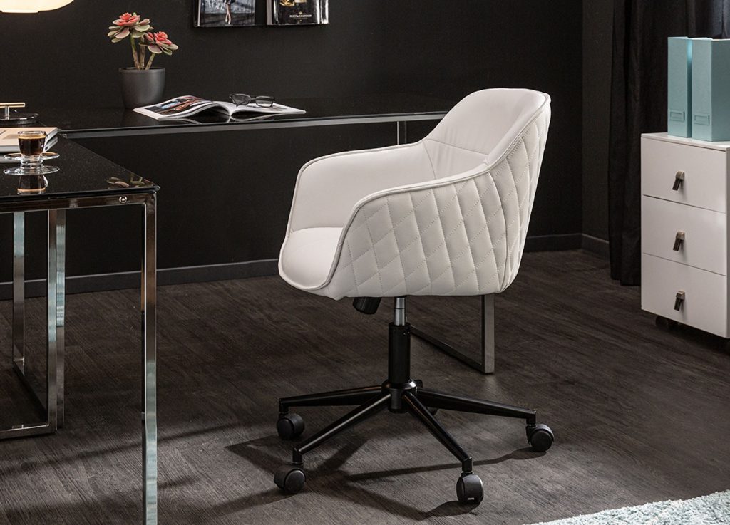 Chaise de bureau réglable en hauteur en simili cuir blanc
