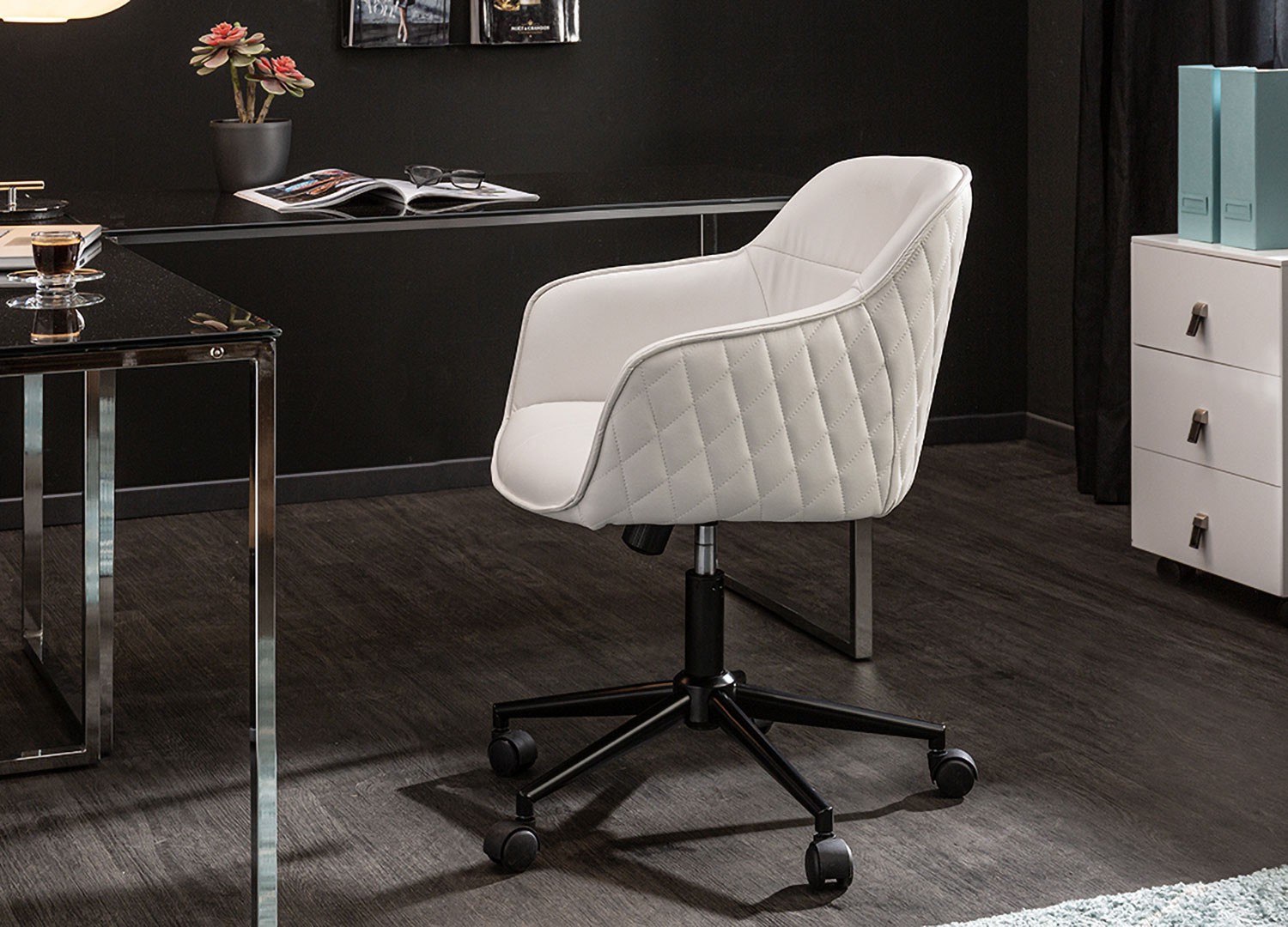 Chaise de bureau réglable en hauteur en simili cuir blanc