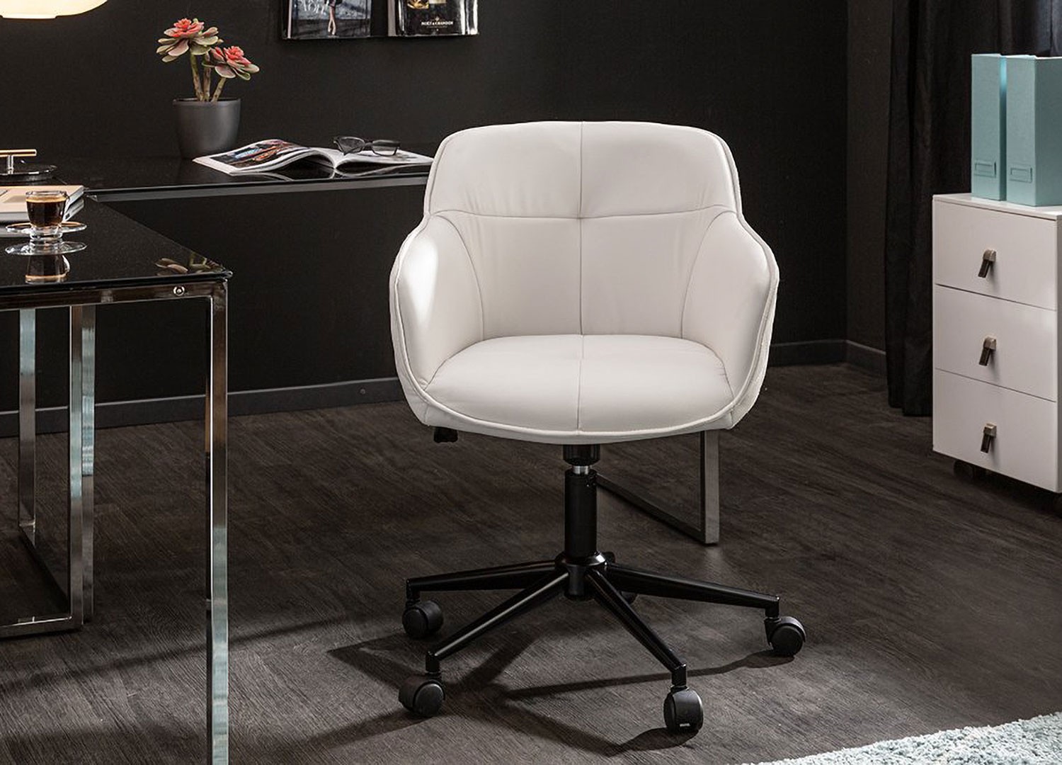 Chaise de bureau réglable en hauteur en simili cuir blanc