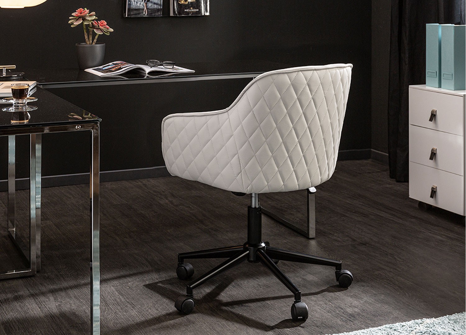 Chaise de bureau réglable en hauteur en simili cuir blanc