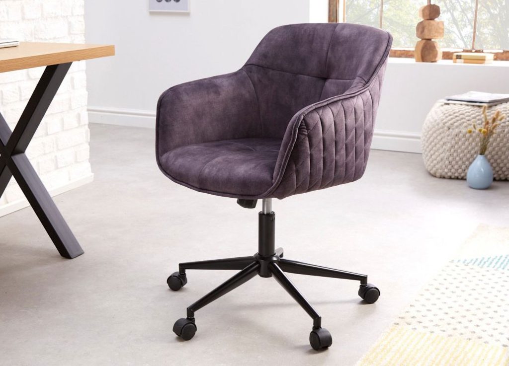 Chaise de bureau réglable en hauteur en velours gris foncé