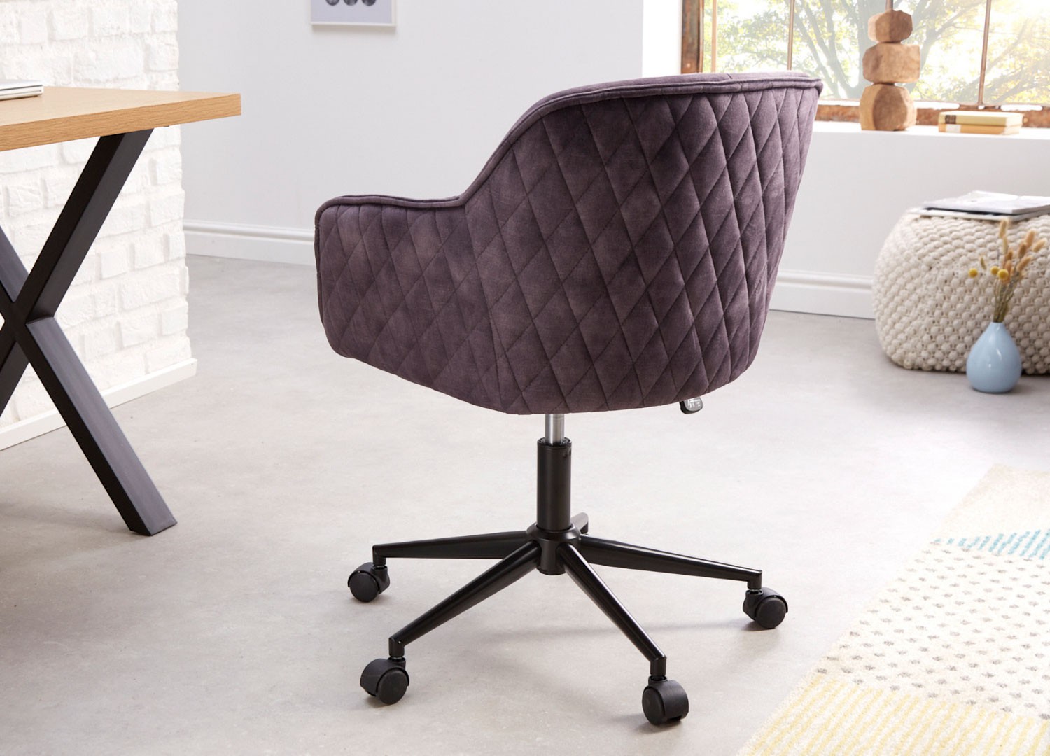Chaise de bureau réglable en hauteur en velours gris foncé