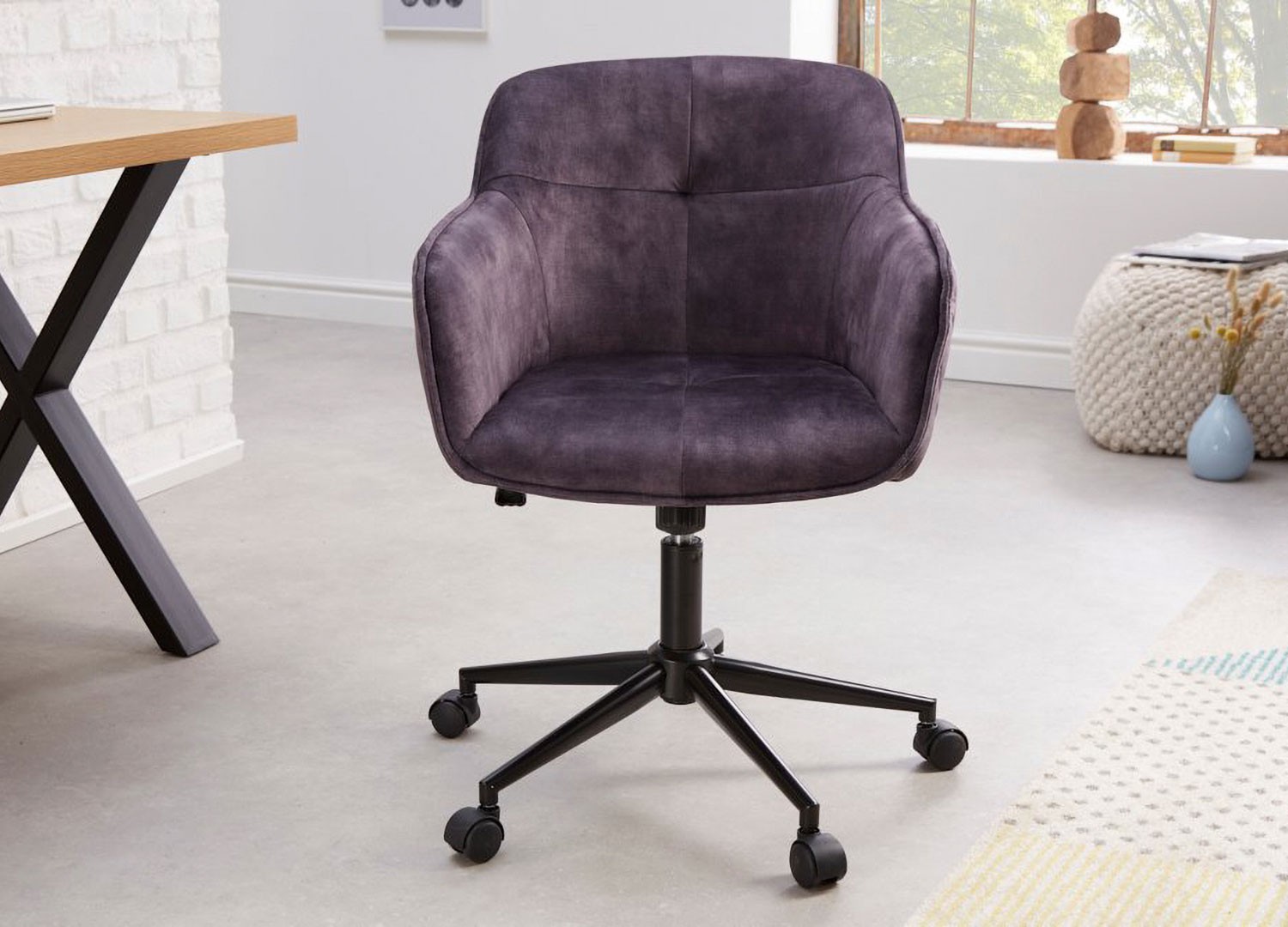 Chaise de bureau réglable en hauteur en velours gris foncé