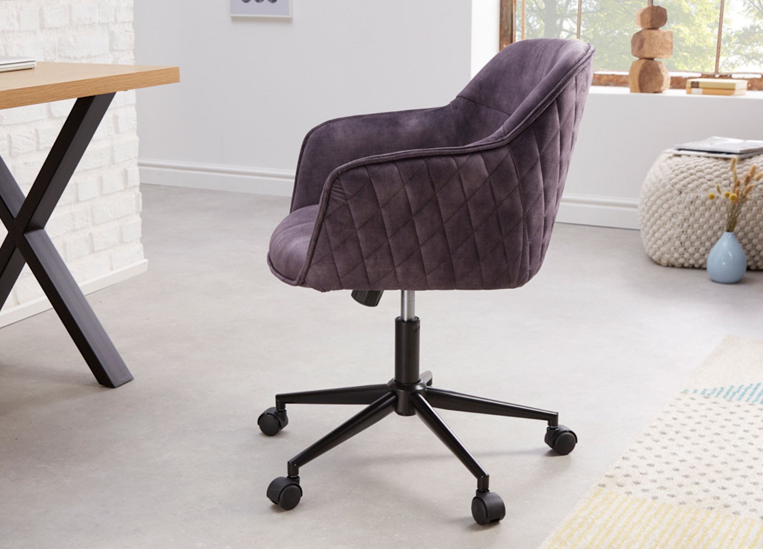 Chaise de bureau réglable en hauteur en velours gris foncé