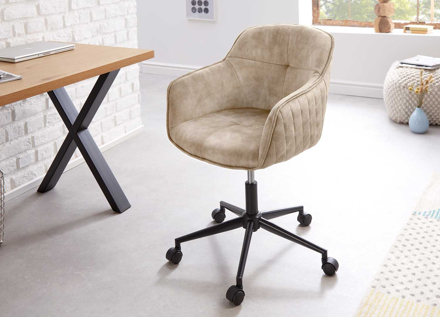 Chaise de bureau velours champagne grège Makoto