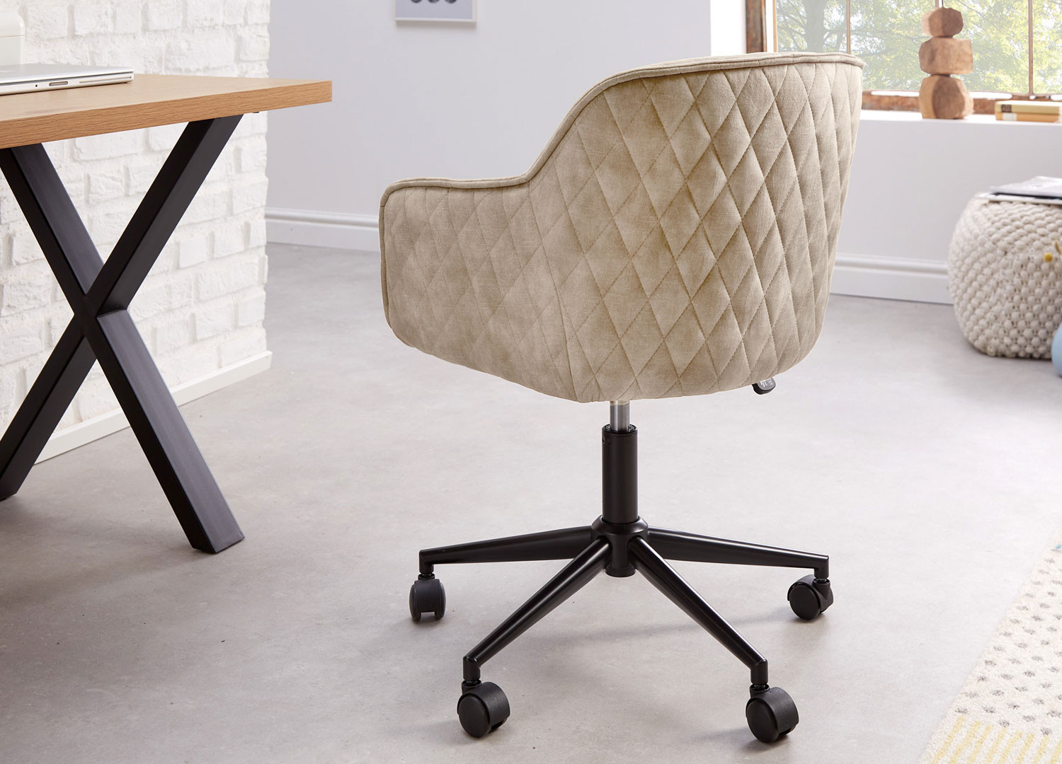 Chaise de bureau velours champagne grège Makoto