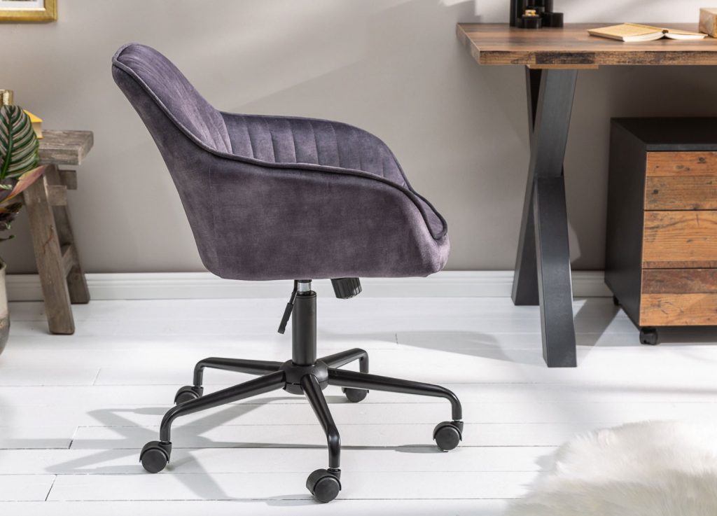 Chaise de bureau velours gris foncé pivotante avec accoudoirs
