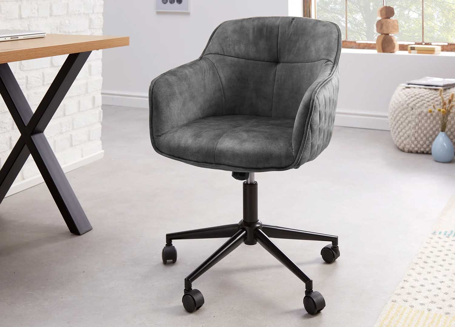 Chaise de bureau velours gris Makoto