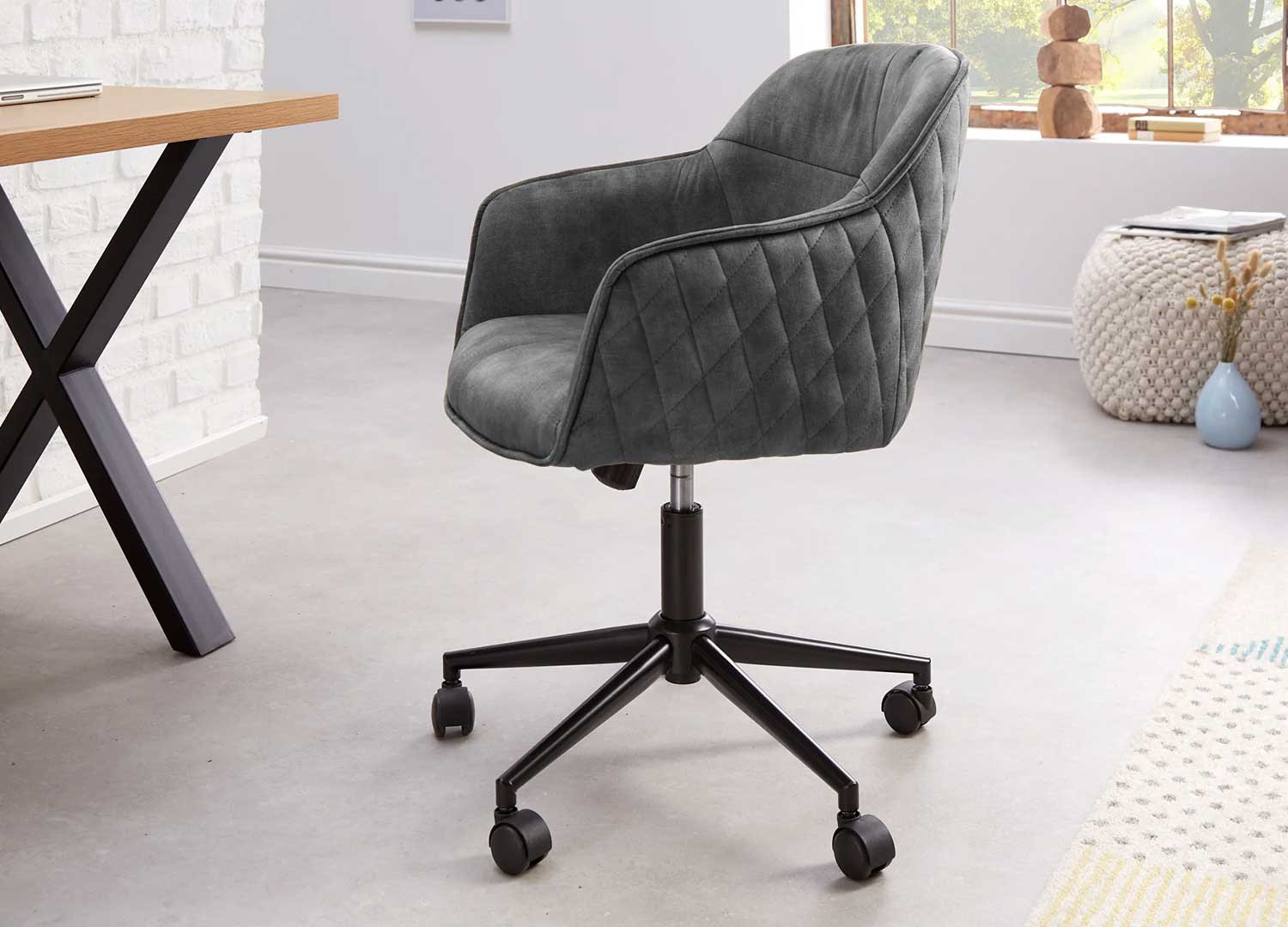 Chaise de bureau velours gris Makoto