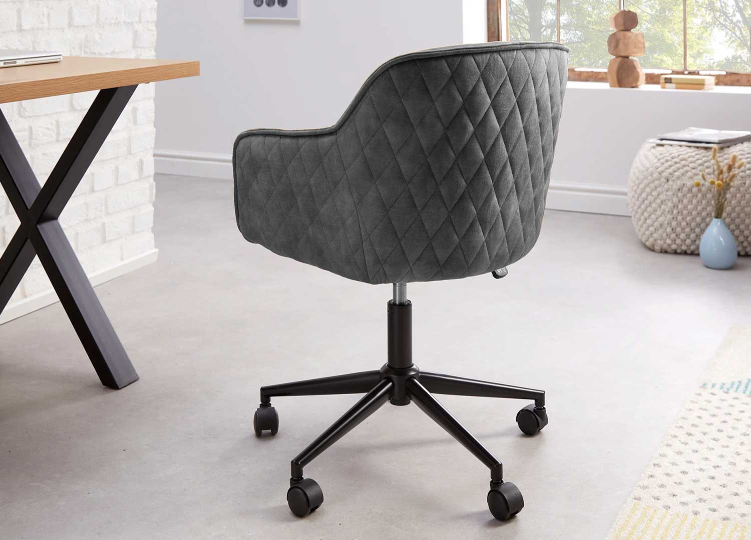 Chaise de bureau velours gris Makoto