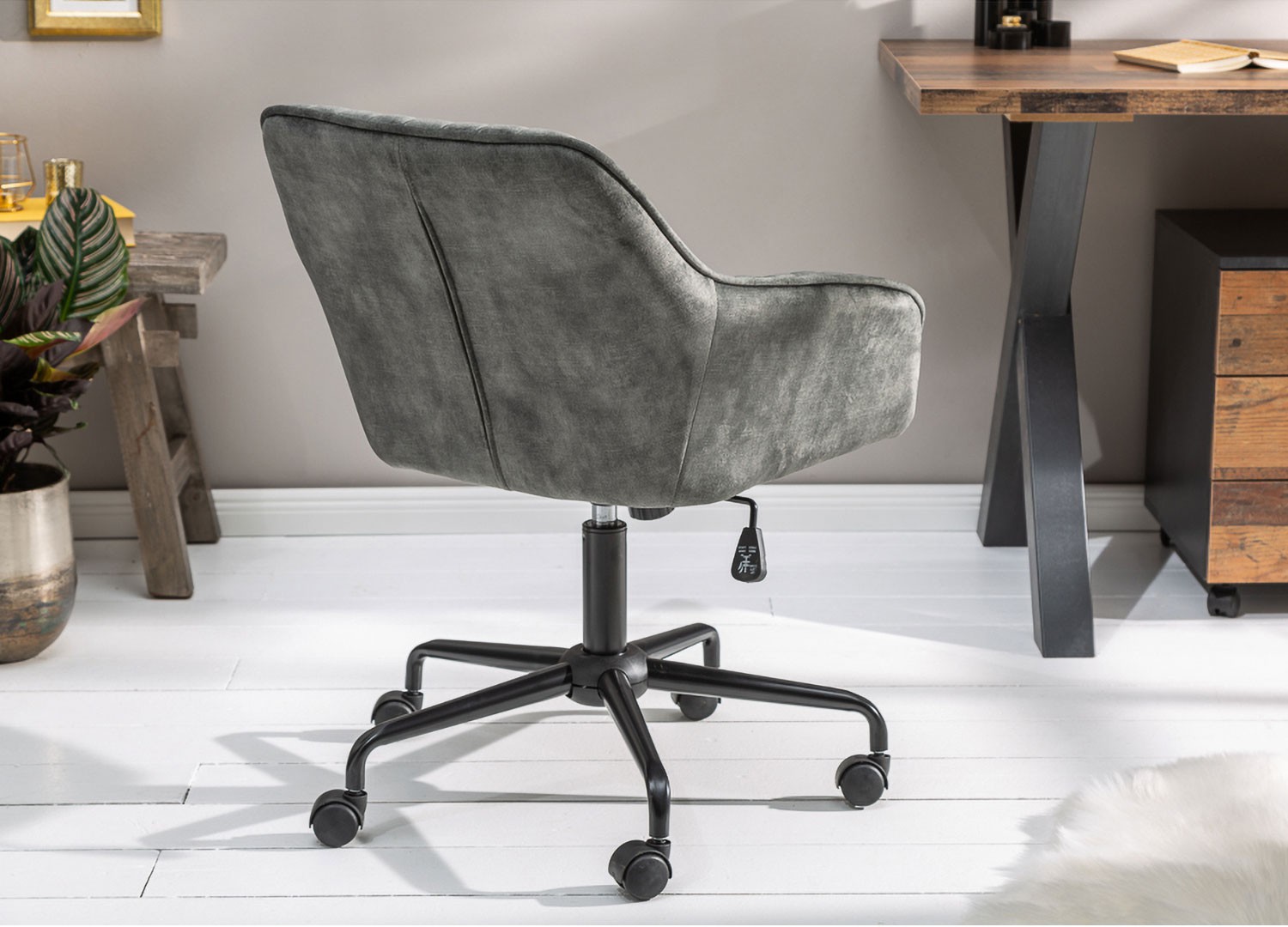 Chaise de bureau velours vert foncé pivotante avec accoudoirs