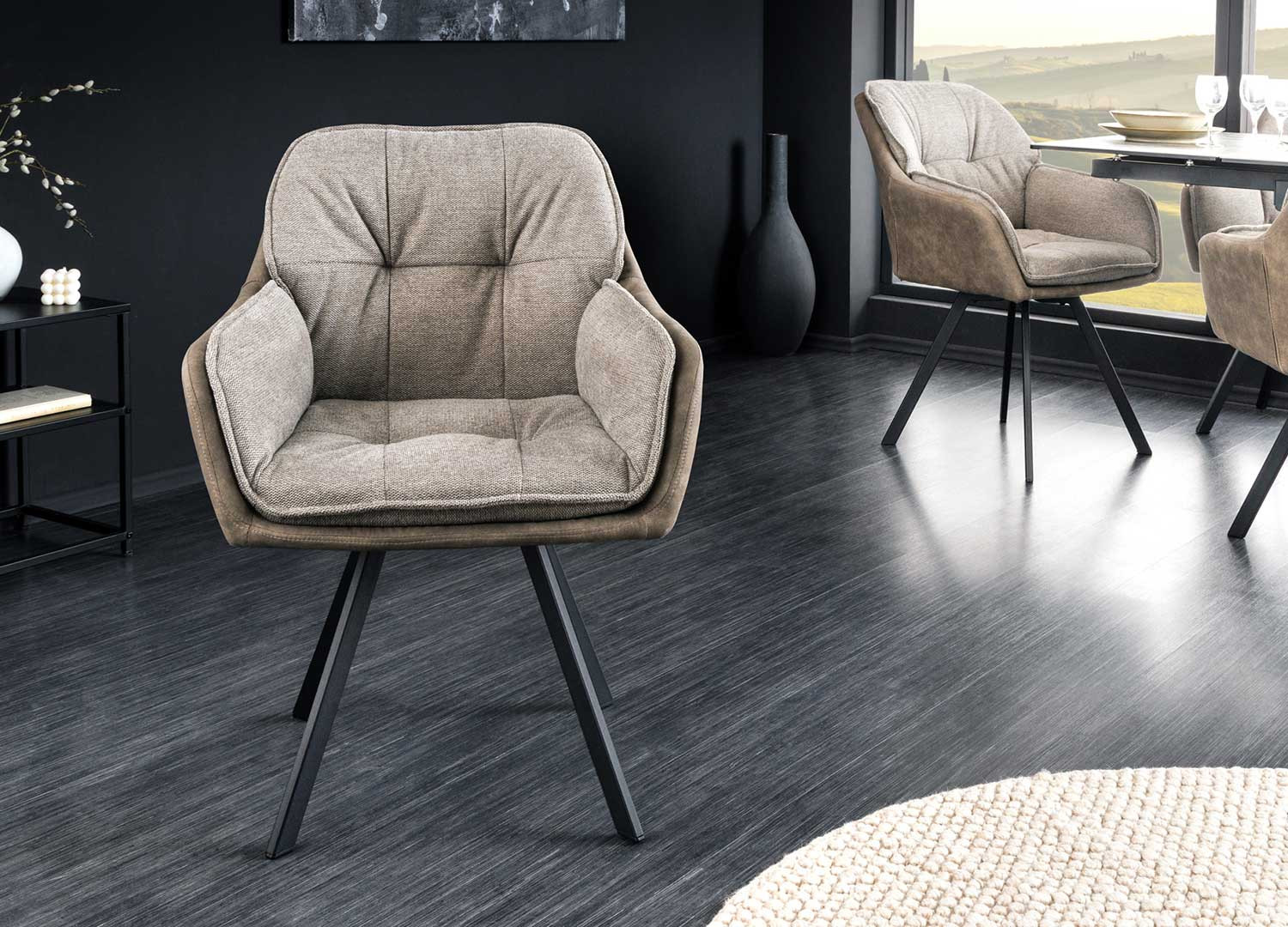 Chaise de salle à manger pivotante microfibre et tissu taupe