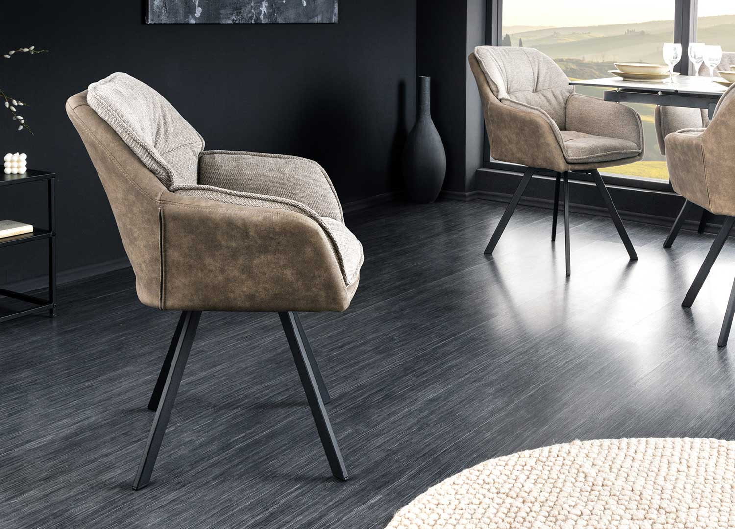 Chaise de salle à manger pivotante microfibre et tissu taupe