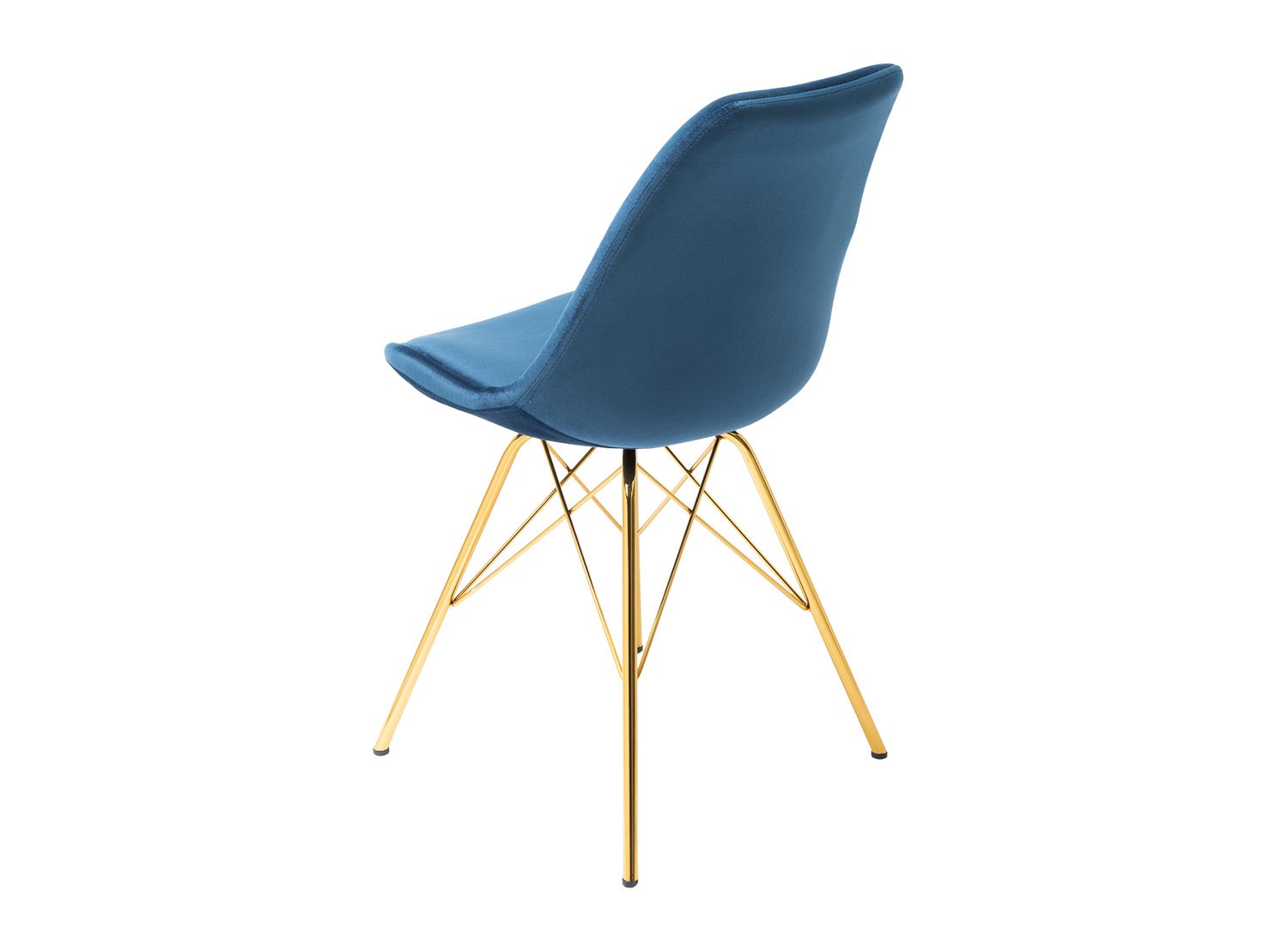 Chaise design velours bleu et pieds métal doré