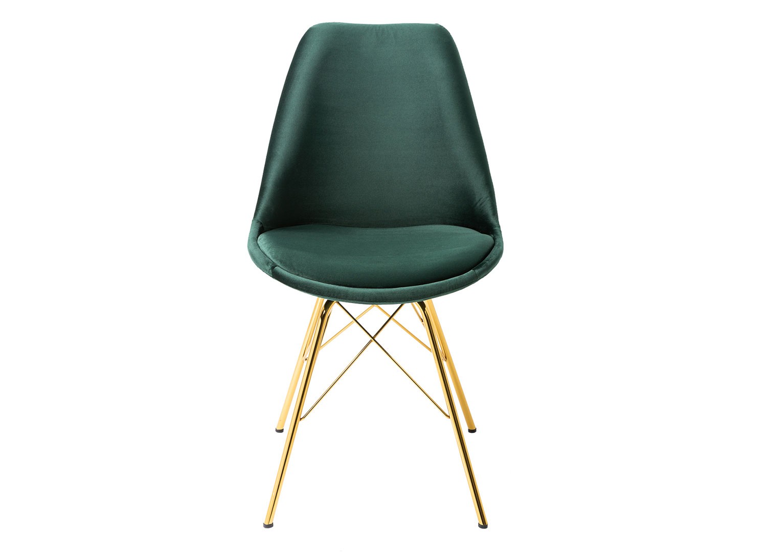 Chaise design velours vert et pieds doré