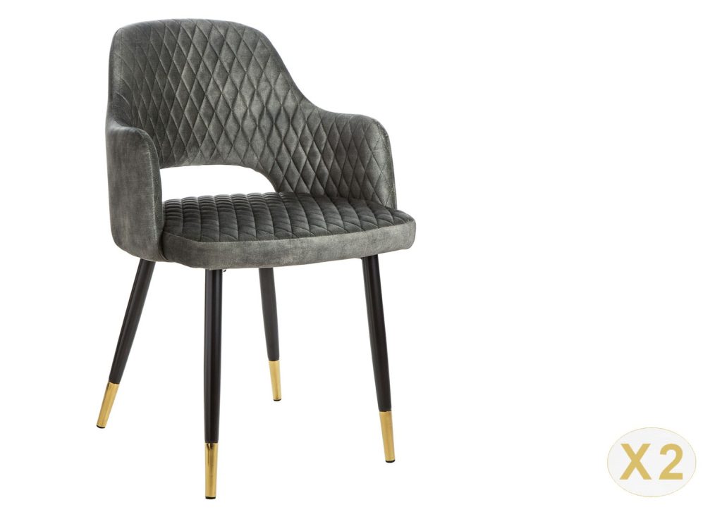 Chaise en velours gris vert et pieds métal noir
