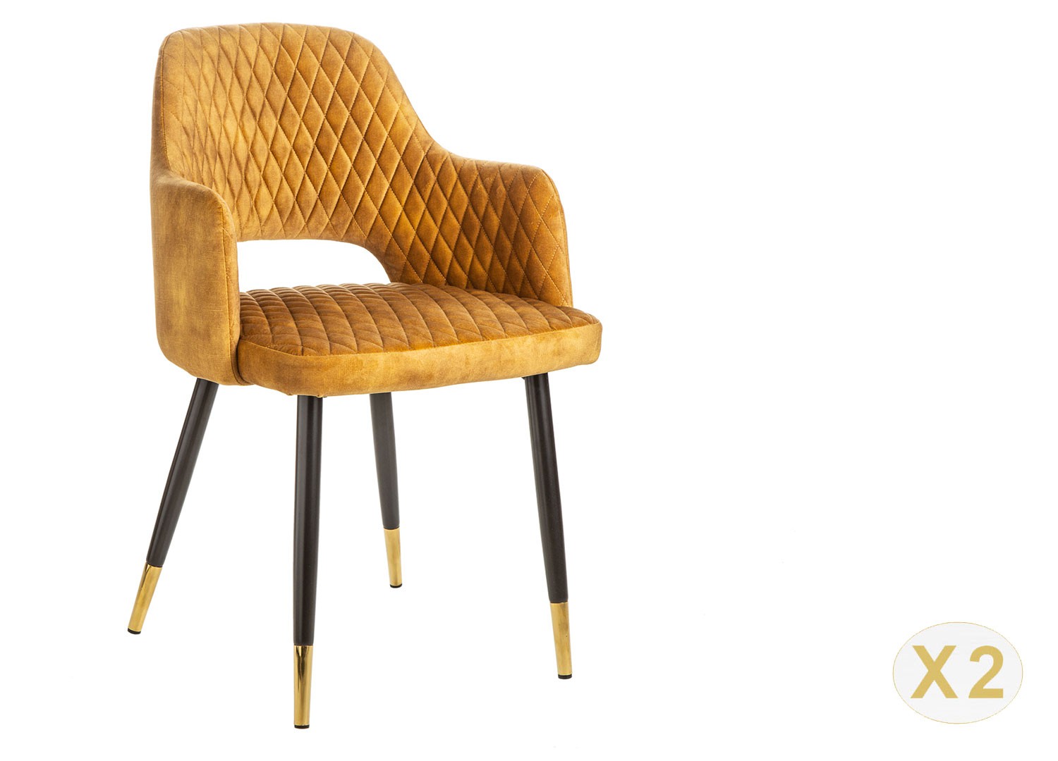 Chaise en velours jaune moutarde et pieds métal noir