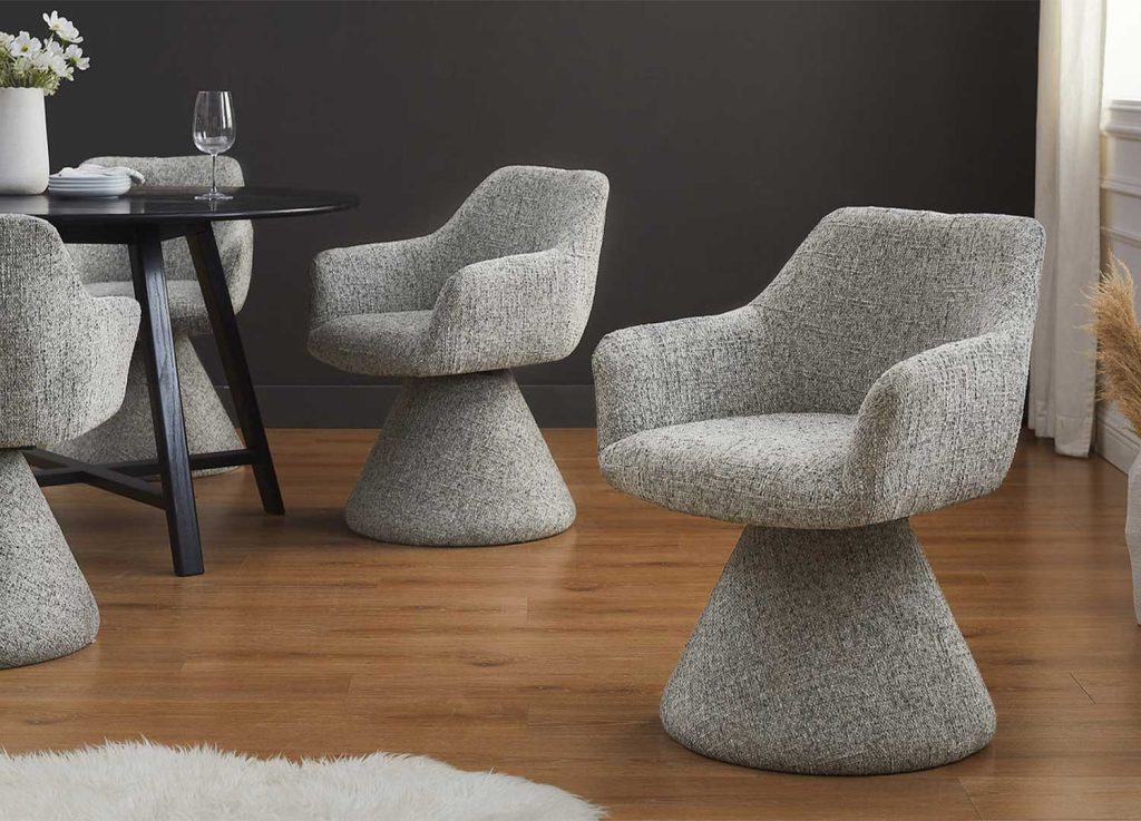 Chaise pivotante à 180° en tissu gris chenille Jenna