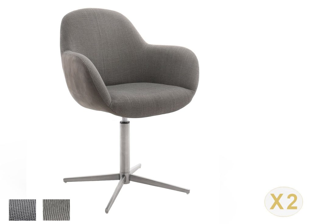 Chaise pivotante anthracite ou cappuccino et pied acier brossé avec accoudoirs
