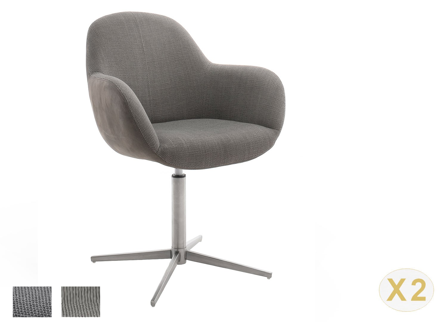 Chaise pivotante anthracite ou cappuccino et pied acier brossé avec accoudoirs
