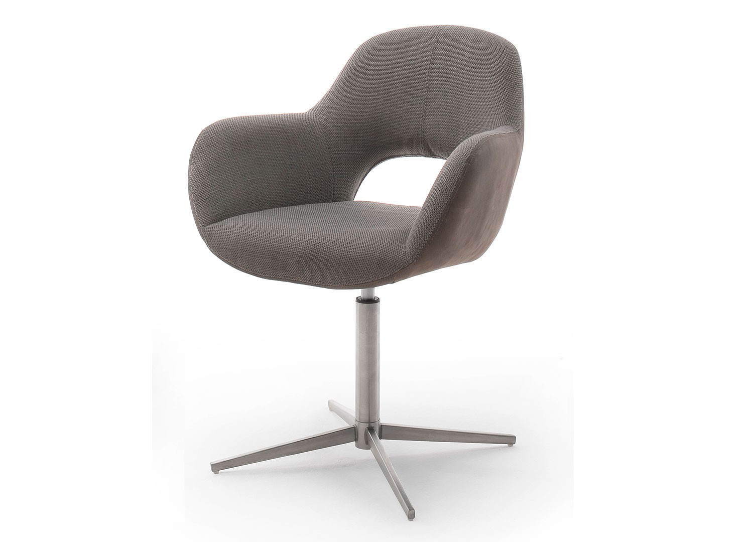 Chaise pivotante cappuccino et pied acier brossé avec dossier ajouré