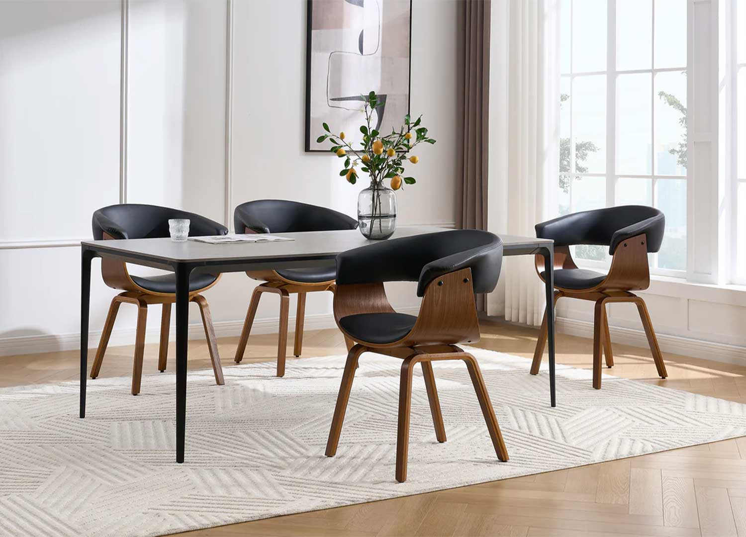 Chaise rétro design noir et noyer Oliver