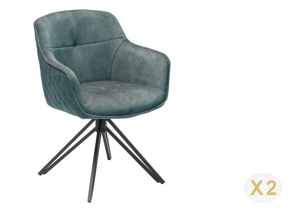 Chaise tournante avec accoudoirs velours bleu pétrole et pieds métal