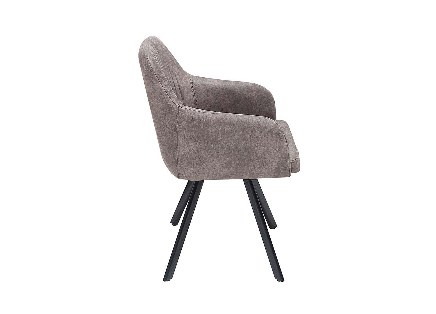 Chaise vintage gris taupe avec accoudoirs et pieds métal noir