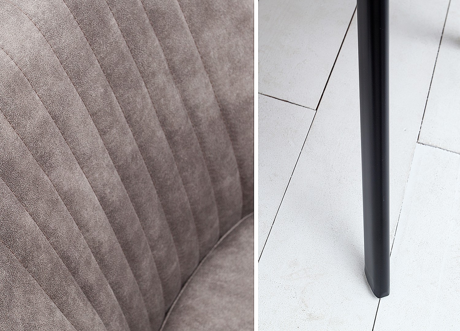 Chaise vintage gris taupe avec accoudoirs et pieds métal noir