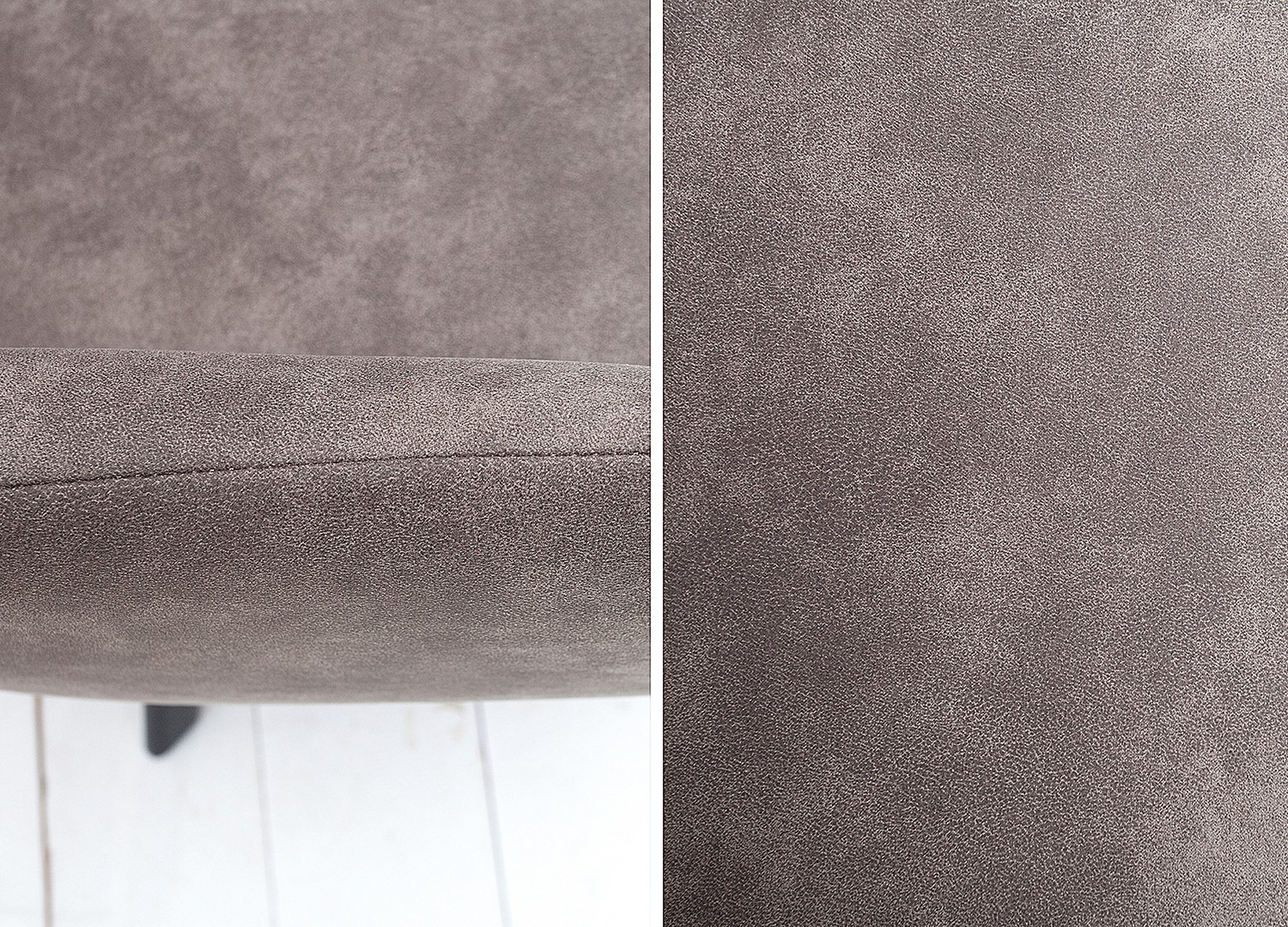 Chaise vintage gris taupe avec accoudoirs et pieds métal noir