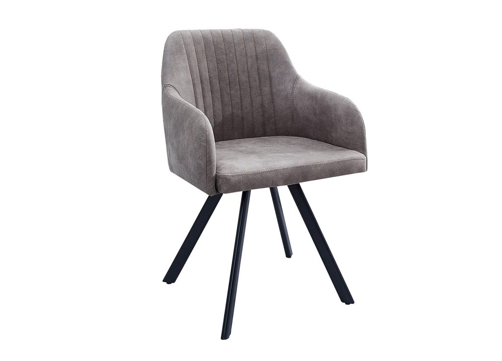 Chaise vintage gris taupe avec accoudoirs et pieds métal noir