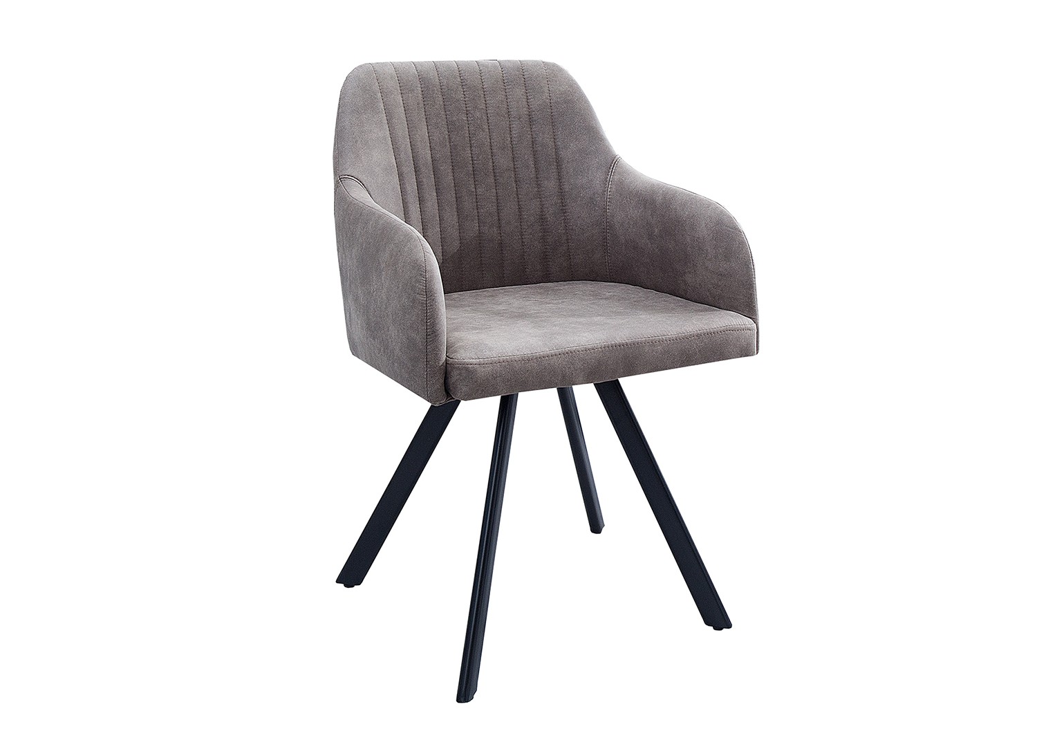 Chaise vintage gris taupe avec accoudoirs et pieds métal noir