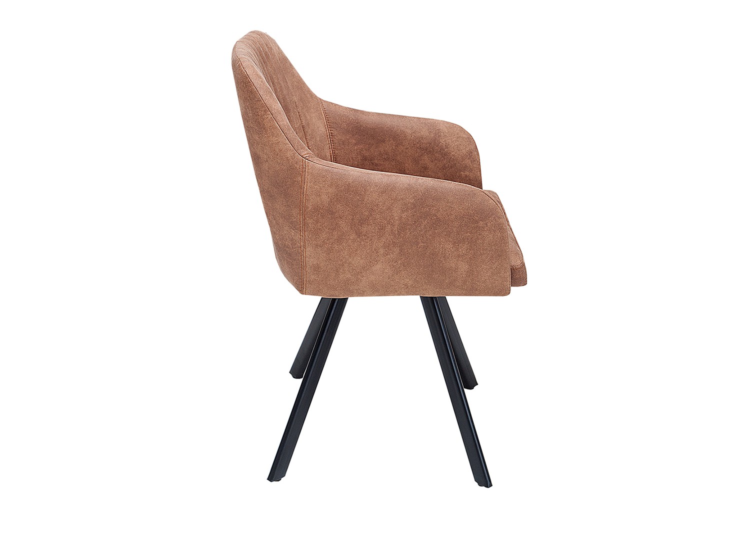 Chaise vintage marron avec accoudoirs et pieds métal noir