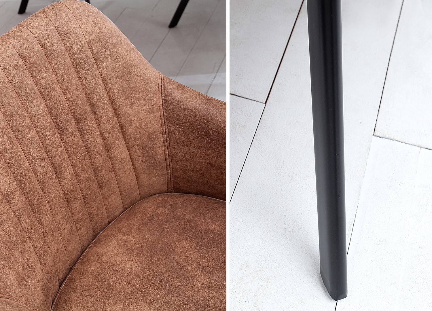 Chaise vintage marron avec accoudoirs et pieds métal noir