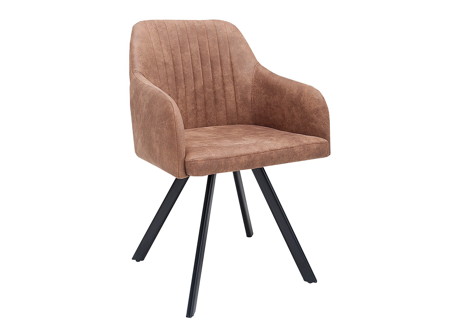 Chaise vintage marron avec accoudoirs et pieds métal noir