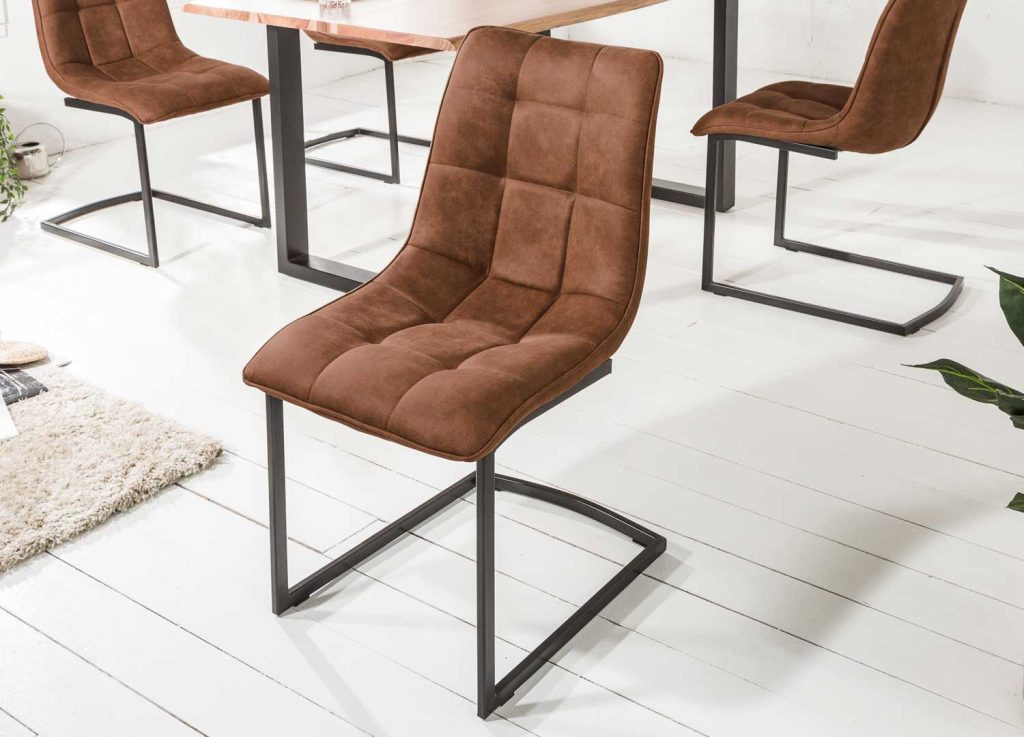 Chaises cantilever microfibre marron Lily