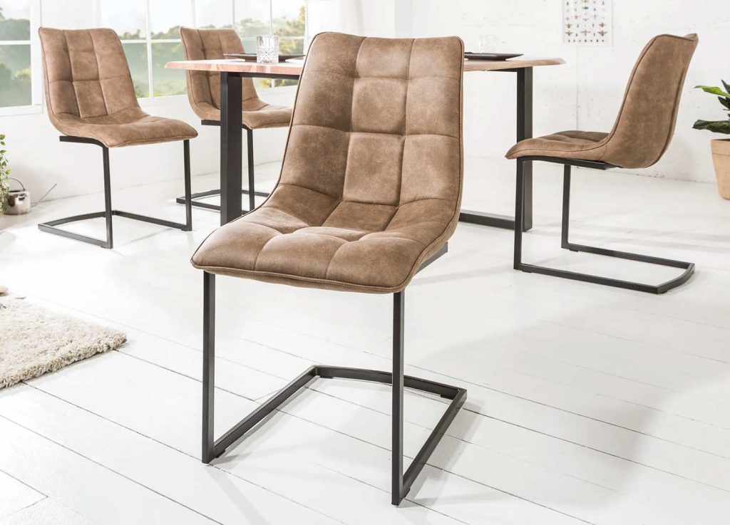 Chaises cantilever microfibre taupe Lily
