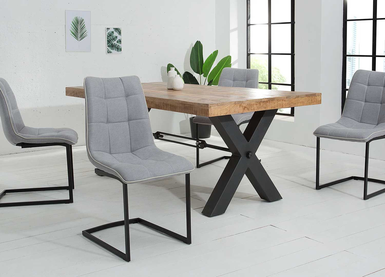 Chaises cantilever tissu gris clair Lily