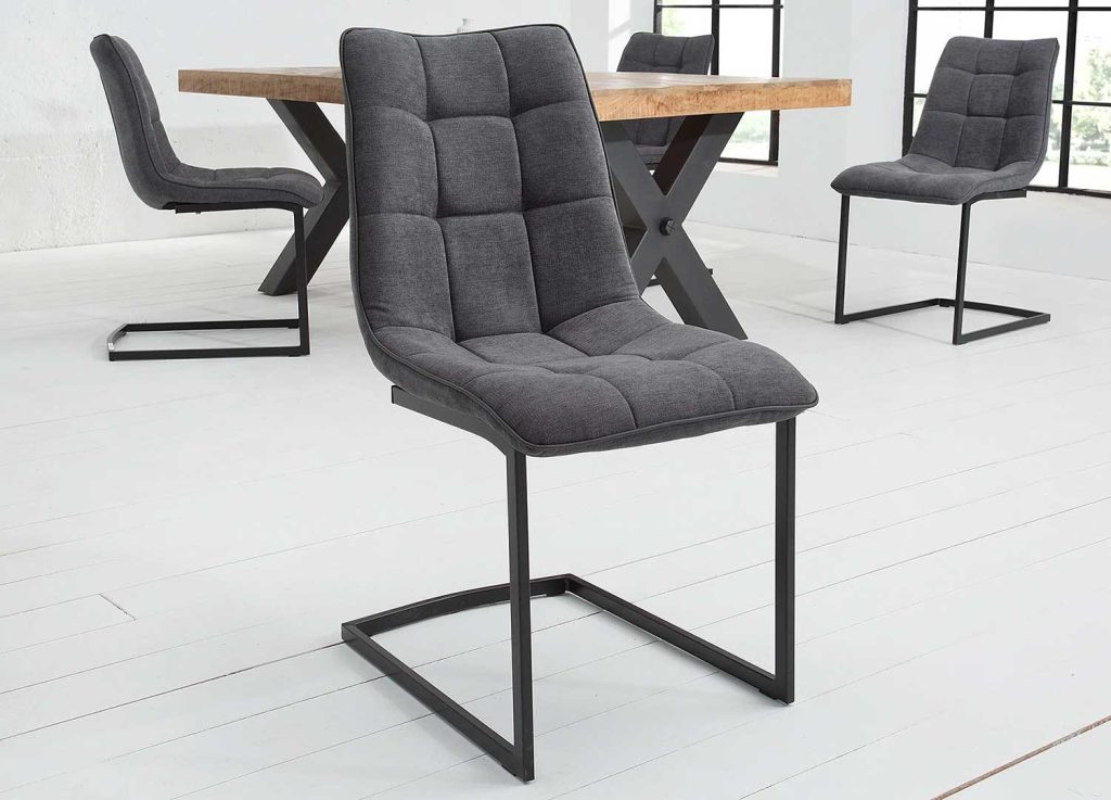 Chaises cantilever tissu gris foncé Lily