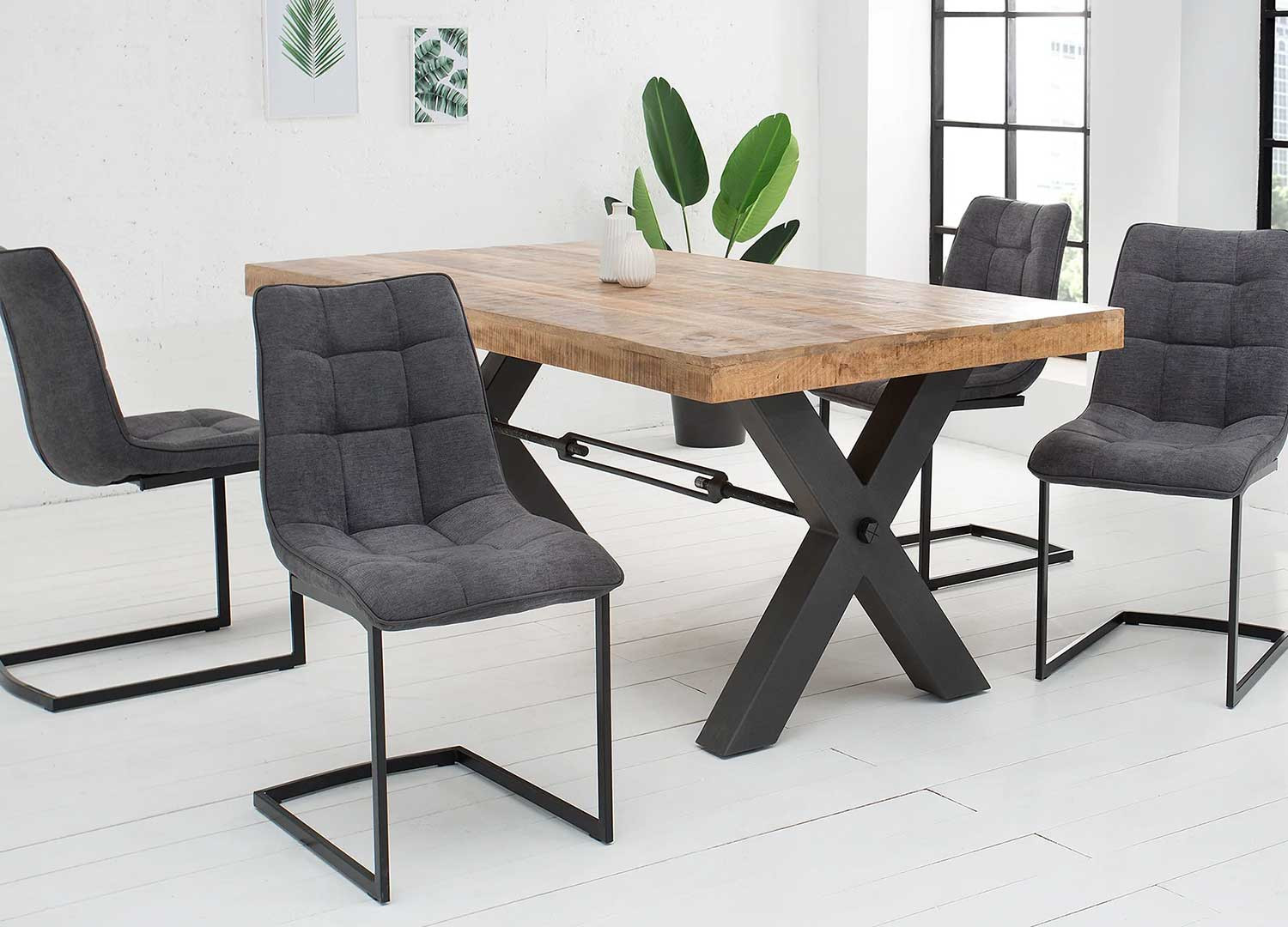 Chaises cantilever tissu gris foncé Lily