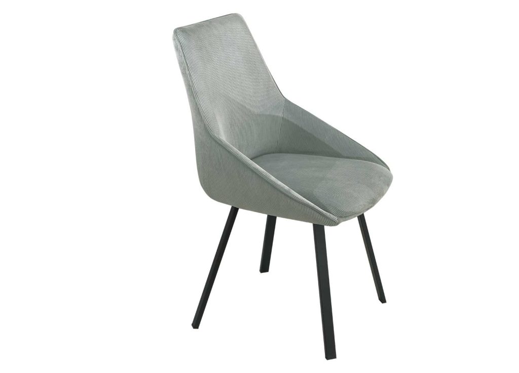 Chaises côtelé vert céladon et pied métal noir Elska
