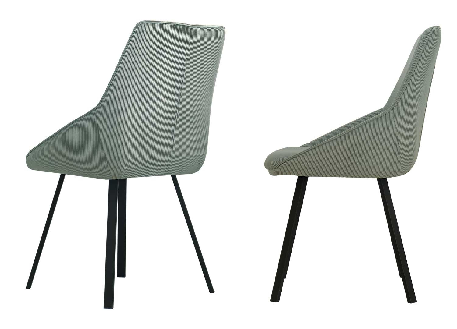 Chaises côtelé vert céladon et pied métal noir Elska