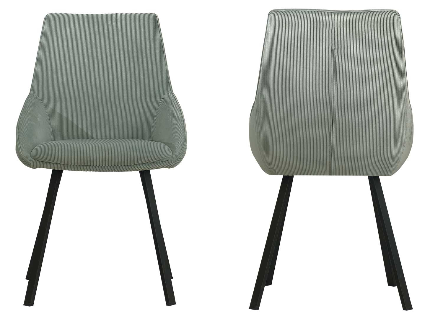 Chaises côtelé vert céladon et pied métal noir Elska
