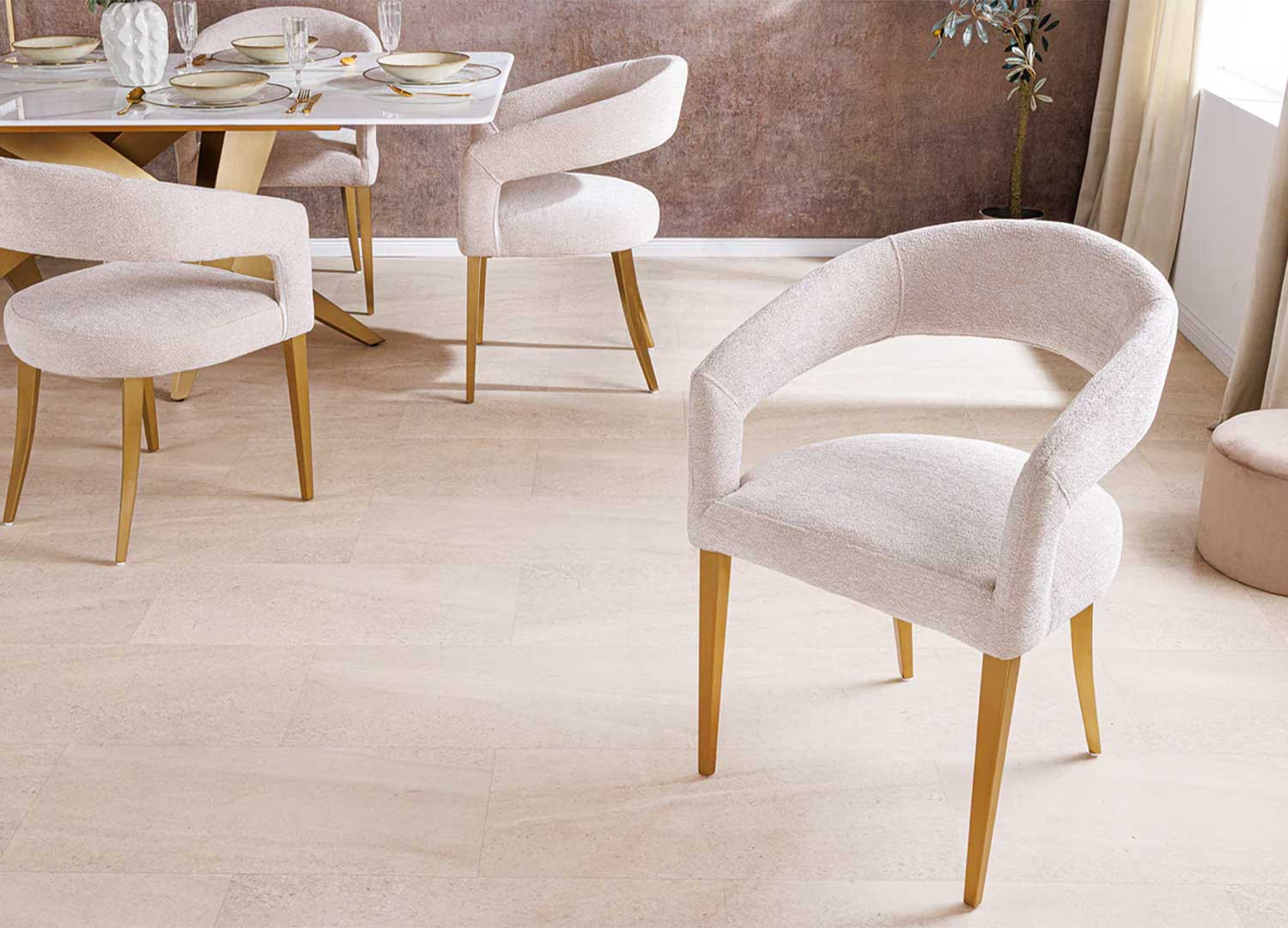 Chaises de salle à manger beige et doré Giada