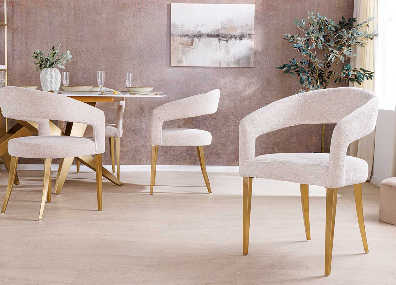 Chaises de salle à manger beige et doré Giada